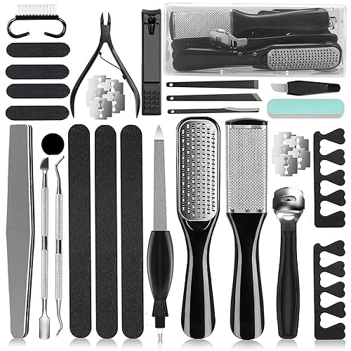 EKOCSIO 36 in 1 Pedicure Kit, Foot Callus Remover with Foot File&Foot Rasp | Manual Pedicure Tools for Feet, Stainless Steel and ABS, Nail Clippers, Foot Scrubber, Storage Case, Home and Salon Use