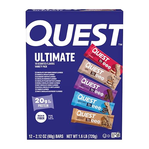 Quest Nutrition Ultimate Variety Pack Protein Bars, High Protein, Low Carb, Gluten Free, Keto Friendly, 12 Count