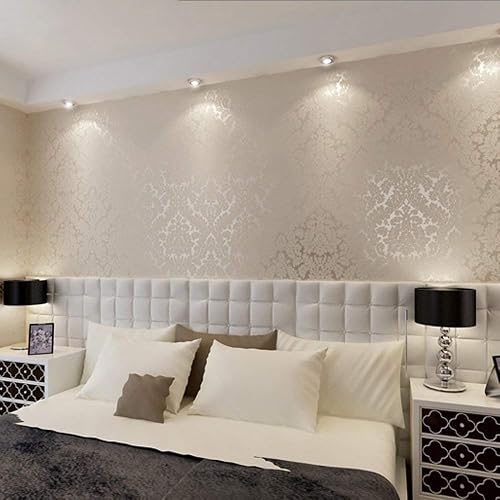 QIHANG European Vintage 3D Embossed Textured Damask Wallpaper, Cream-White | For Living Room,BedRoom,TV,Dinning Room,Non-pasted, Vinyl, PVC Wall paper Roll, Home Decoration, 0.53m*10m=5.3㎡