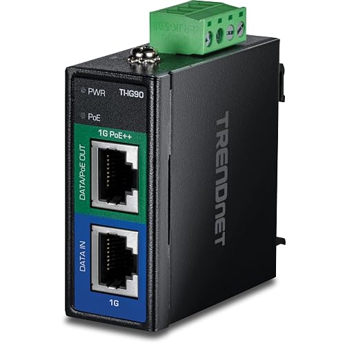 TRENDnet Industrial 95W Gigabit PoE++ Injector,TI-IG90,NDAA & TAA Compliant | Power Over Ethernet (15.4W), (30W),(95W) Power, IP50, Lifetime Protection, Power Supply Sold Separately (Model TI-S15052)
