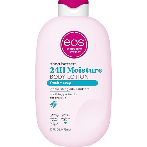 eos Natural Shea Better Body Lotion, Fresh & Cozy, 16 fl oz | Natural Shea Butter & Oil, Whipped Vanilla & Caramel, Lasting Hydration, 100% Vegan & Cruelty-Free, Apply to Dry Skin
