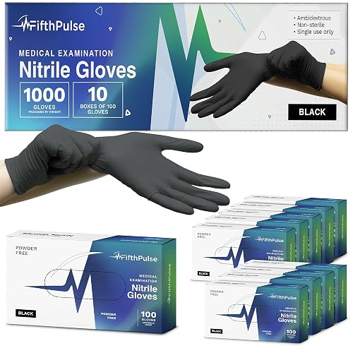 Black Nitrile Exam Gloves Medium, Case of 1000 - Textured Fingertips | 3 Mil Disposable, Latex-Free, Powder-Free, Food Safe, Medical Grade, Cooking, Cleaning, Lab & Industrial Use