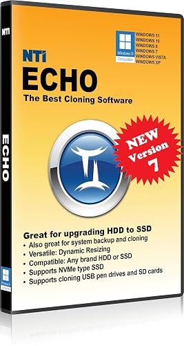 NTI Echo 7 | Disk Cloning & Migration Software | The Easiest, Safest Way To Upgrade Your Computer's Drive | Software Download Card | Lifetime License (Not 1-Year Subscription!)