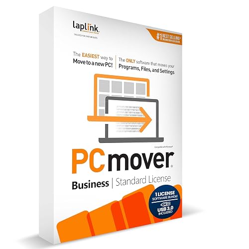 Laplink PCmover - Migrate Applications, Files, User Profiles & Settings from Old to New PCs - Data Transfer Software with Optional Super Speed USB 3.0 Cable - Business Standard, 1 License