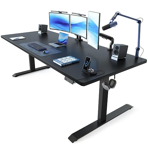 FEZIBO 71 x 37 Inch Large Electric Standing Desk 1" Thick Desktop, Black | Extra-Large Workspace, Integrated Dual-Beam Frame, Powerful Motor, 220 lbs Capacity, Cable Management, Easy Assembly