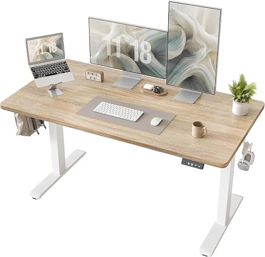 TIQLAB 48 X 24 Inch Height Adjustable Electric Standing Desk, Maple | Smooth Height Adjustment, 2 Memory Presets, One-Touch Control, Stable Steel Frame, 176 lbs Capacity, Easy Assembly