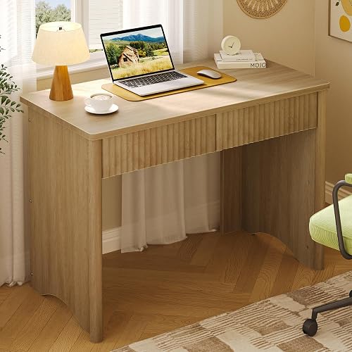 Bestier Fluted Computer Desk with 2 Drawers, 40 Inch Small Wooden Writing Study Work Desk, Computer Table, Compact Executive Home Office Desk for Small Spaces, Bedroom, Study, Living Room