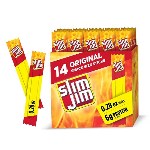 Slim Jim Smoked Jerky Meat Snack Sticks, Original Flavor, 0.28 oz., 14-ct | 6g protein per serving; Original flavor; great Halloween snack to hand out; perfect for lunchboxes,road trips & camping