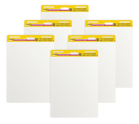Post-it Super Sticky Easel Pad, 25" x 30", 30 Sheets, 6-Pack | Premium Self Stick Flip Chart Paper, Anchor Chart, Office Supplies & School Supplies, Great for Teachers and Students