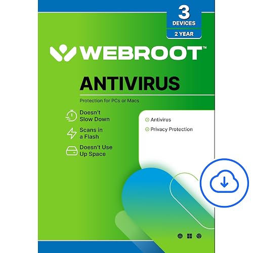 Webroot Antivirus Software 2025 | 3 Device | 2 Year Download for PC/Mac