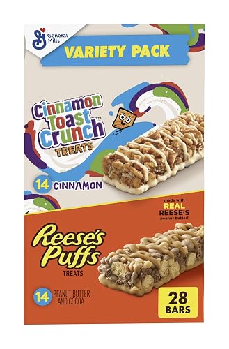 Cinnamon Toast Crunch and Reese's Puffs Cereal Treat Bars, 28 ct | 14 Cinnamon Toast Crunch Bars, 14 Reese's Puffs Bars, with Cinnadust Cinnamon Sugar and Real Reese's Peanut Butter, 23.8 oz