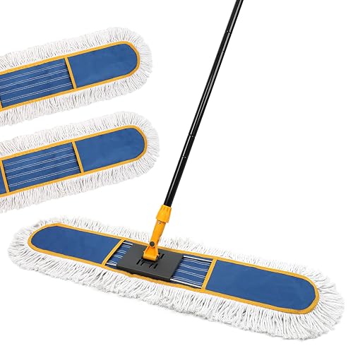 36" Commercial Dust Mop for Floor Cleaning, Heavy Duty Dry Dust Mop with 2 Mop Pads & 59" Long Handle, Professional Janitorial Floor Duster for Home, Garage, Hotel, School, Gym