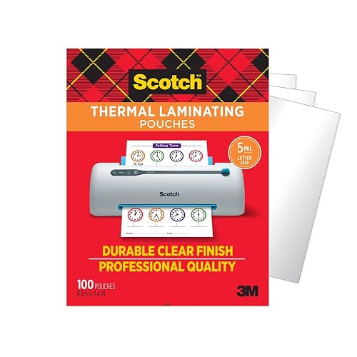 Scotch Thermal Laminating Pouches, 100 Count, Clear, 5 mil. | Fits Letter Sized Paper (8.9 in. × 11.4 in.), Laminate Business Cards, Banners and Essays, Ideal Office or School Supplies