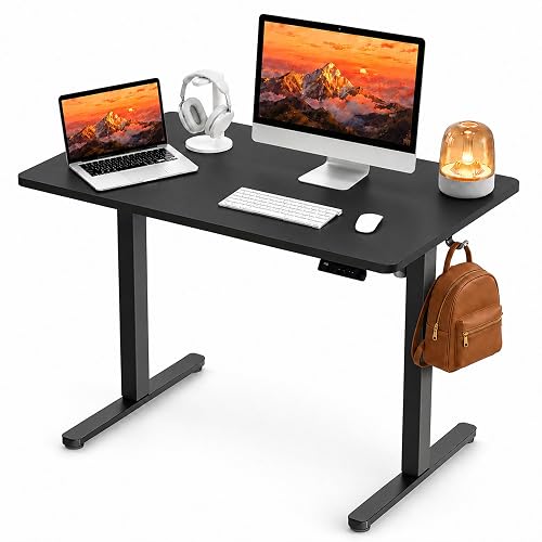 AdGiGi Electric Standing Desk, 40" x 24" Adjustable Height Sit Stand Desk, Small Space Workstation, Compact Computer Desk for Home Office, Stable Steel Frame (Black)