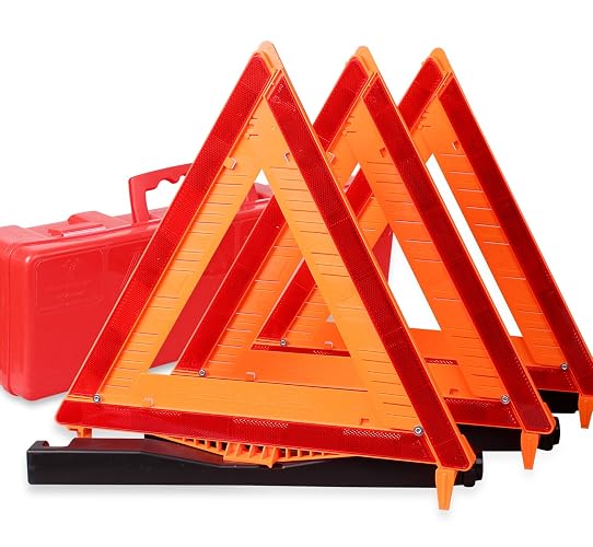 CARTMAN 3PK DOT Approved Foldable Road Safety Warning Triangles | Heavy weighted anti-tip base, high visibility reflect panels, fully compliant with US FMVSS 571.125 roadside safety rules