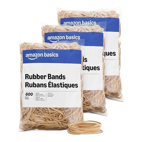 Amazon Basics Rubber Bands, Office Supplies, Size 33 (3-1/2 x 1/8 Inch), Stretchy, 600 Bands/1 lb Pack, 3-Pack, Tan