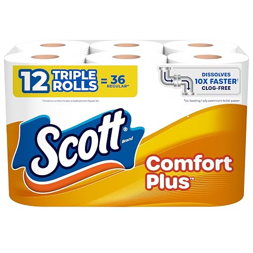 Scott ComfortPlus Toilet Paper, 12 Triple Rolls, 231 Sheets per Roll