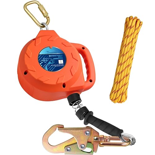 TRSMIMA Fall Protection Retractable Lanyard - 20ft Self-Retracting | Lifeline Safety Yoyo Fall Arrest Safety Construction Roofing Galvanized Steel Cable Swivel Top