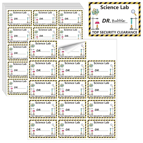 210 PCS Mad Scientist Lab Props Science Stickers Pack Science Name Badge Scientist Sign Scientist Role Play Set for Theme Party Decoration Favors and Decor (Science Themed)