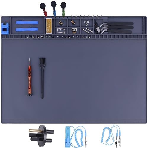 HPFIX Anti static Mat Large Includes Grounding Kit, ESD Soldering Mat | Heat Resistant 932°F ESD Magnetic Work Mat for PC Building, Electronics, Laptop, Cellphone Repair Soldering 20.9" x 13.5"