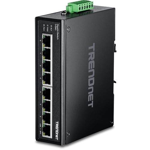TRENDnet 8-Port Industrial Gigabit Ethernet DIN-Rail Switch, TI G80 | 8 x Gigabit Ethernet Ports, IP50 Rated, 16Gbps Switching Capacity, NDAA TAA Compliant, Lifetime Protection