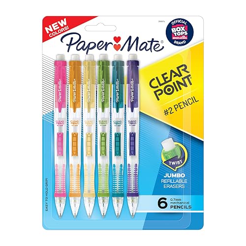 Paper Mate Clearpoint Mechanical Pencils, 0.7mm HB #2 Lead, Assorted Barrel Colors, 6 Count - Office Supplies, Back to School, Journaling