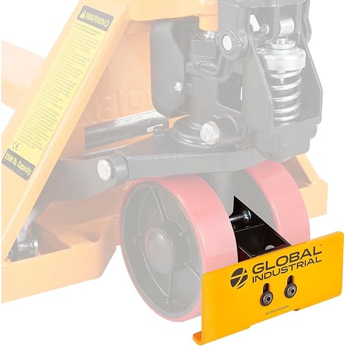 Global Industrial Pallet Jack Toe Guard Protector, Durable Steel Material, High-Visibility Powder Coat Finish, 8-1/2"W x 3-1/2"H, Tool-Free Installation
