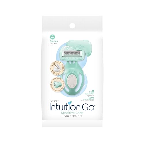 Schick Intuition Go 2-in-1 Mini 4-Blade Razor for Women, 1 ct | Mini travel razor, Built-in moisturizing bar, Lather and shave in one step, For sensitive skin, Includes travel cover
