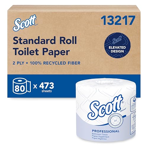 Scott Professional Standard Roll Toilet Paper, Bulk, 80 Rolls (13217) | 473 Sheets/Roll, 2-Ply, 100% Recycled Fiber, Individually Wrapped, Elevated Design, Standard Tier