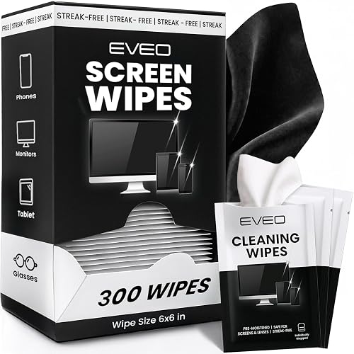 EVEO Screen Wipes - Electronic Wipes, Computer Screen Cleaner Wipes for Electronics | Computer Screen Wipes Phone Wipes & Lens Wipes for PC, Laptop, Phone, Car & More - Microfiber Included (300 Pack)