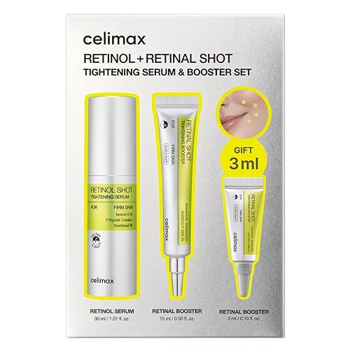 celimax The Vita A Retinal Shot Tightening Booster (Global Set, 1.61 fl.oz) | 0.1% Retinal, 3% Matrixyl for Anti Aging, Pore Minimizer, Fine Lines, Firmer Skin | Korean Skin Care Gift, Advanced Retinol