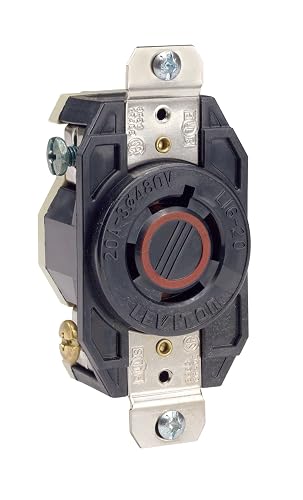 Leviton 20-Amp, 480-Volt, 3PY, Flush Mounting Locking Receptacle, Industrial Grade, Grounding, V-0-MAX, 2430, Black