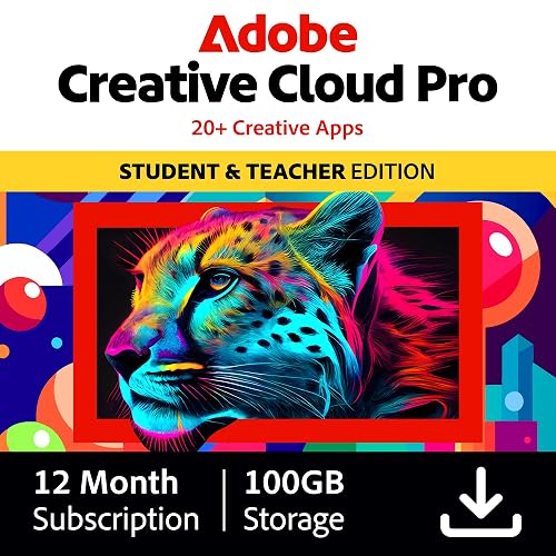 Adobe Creative Cloud Pro | Student & Teacher Edition | 20+ creative apps plus 100GB Storage |12-Month Subscription | PC/Mac