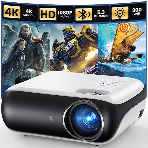 HAPPRUN Native 1080P Bluetooth Projector - Standard | Native 1080P • Mini & Portable • Easy Setup • Built-in Speaker • HDMI for PC, Laptop & PS5