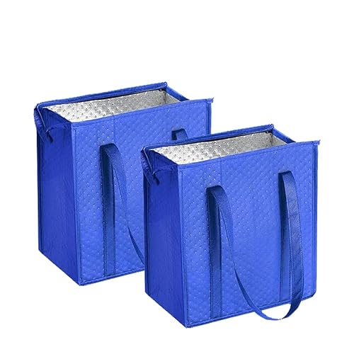 WhoseBags 2-Pack 18L Blue Insulated Grocery Bags with Zipper | Reusable 3-Layer Insulated Cooler Bags, Foldable for Shopping, Camping & Beach Trips