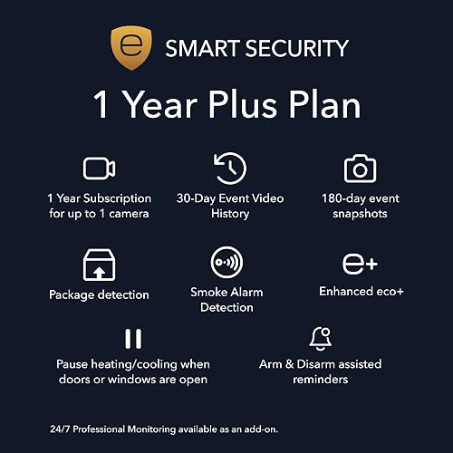 ecobee Smart Security Plus Plan 1 Year Subscription, up to 1 Camera 30-Day Video History, Person Detection, Package Detection, Surveillance and Monitoring, Arm and Disarm, Cancel Anytime
