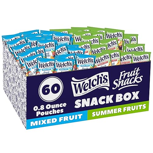 Welch's Fruit Snacks, Mixed Fruit & Summer Fruits, 0.8 oz, 60 Ct | Made with whole fruit, no artificial dyes, gluten free, 25% DV Vitamins A/C/E, great for kids and school lunches
