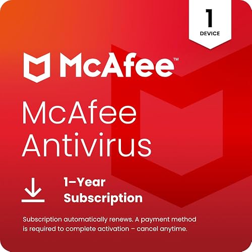 McAfee AntiVirus Virus Protection Software 2026 for 1 PC | Auto-Renews | 1-year subscription includes real-time antivirus PC protection from new and evolving threats