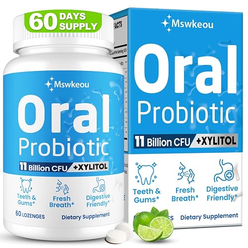Mswkeou Oral Probiotics for Bad Breath Treatment for Adults 11 Billion CFU | Oral Dental Probiotics with Lactobacillus Reuteri for Teeth & Gums, Dry Mouth, Gum Healh Restore & Chronic Halitosis, 60 Ct