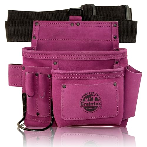 Graintex 5 Pocket Suede Leather Tool Belt/Bag, Multipurpose Leather Tool Belt for Women and Men, Ideal for Construction, Electrician, Handymen, Carpenter, Gardening Pouch & DIY Projects