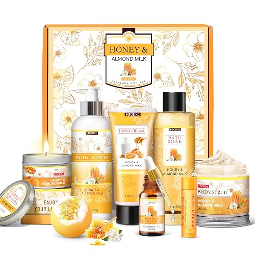 Birthday Gifts for Women, 9PCS Almond Milk & Honey Bath and Body Gifts Set | Self Care Gifts Spa Gift Basket, Relaxing Bath Sets Christmas Mothers Day Gifts for Mom, Girlfriend, Sister