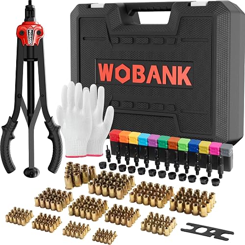 Rivet Nut Tool Kit, 16" Rivnut Tool with 12 Mandrels & 230pcs Rivet Nuts | Professional Nutsert Tool Kit with Wrench, Gloves & Carrying Case, Auto Release Nut Design for Automotive, Construction & DIY