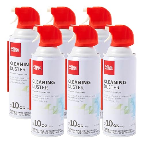 Office Depot Cleaning Duster, 10 Oz Compressed Canned Air for Electronics, Keyboard Cleaner for Computer, Laptop, PC, Printer, Office Equipment, Moisture-Free, Pack of 6