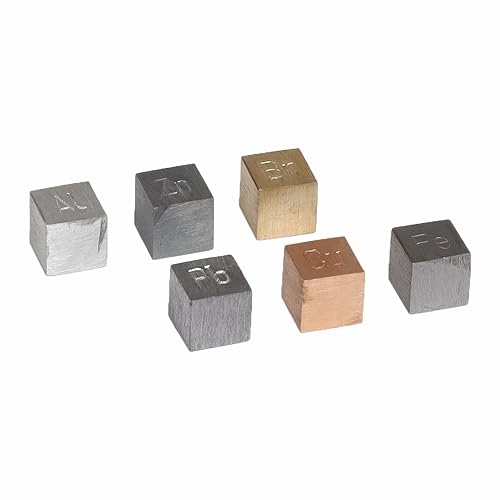 Eisco Density Cubes Set, Metal Cubes for Science, Density Kit, 0.4", 6 Pc | Brass, Lead, Iron, Copper, Aluminum & Zinc, Manual with Questions, Stamped IDs, Mass & Density for Classroom, Snap-Top Case
