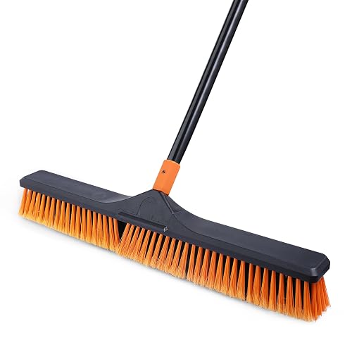 CLEANHOME 24" Push Broom Brush Outdoor for Shop, Deck, Garage, Concrete | 65” Long Handle, Stiff Bristles,Heavy Duty Brush,Industrial and Commercial Grade, Sweep fallen leaves, snow, gravel and water