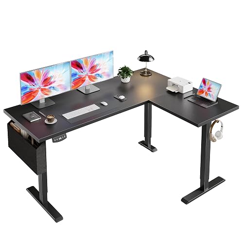 Korfile 63" L Shaped Standing Desk Height Adjustable Memory Presets | Reversible Corner Desk, Ergonomic Sit to Stand, for Home Office, Work and Study, Weight Capacity 180lbs Dark Black