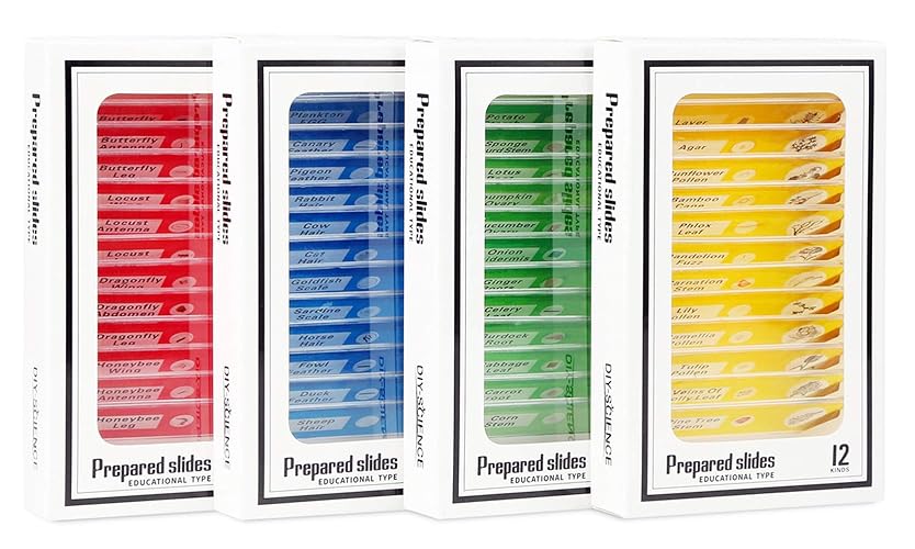 48 Prepared Microscope Slides Set of Animals Insects Plants Flowers, Biological Learning Resource Specimens for Kids Beginner Classroom Basic Science Education