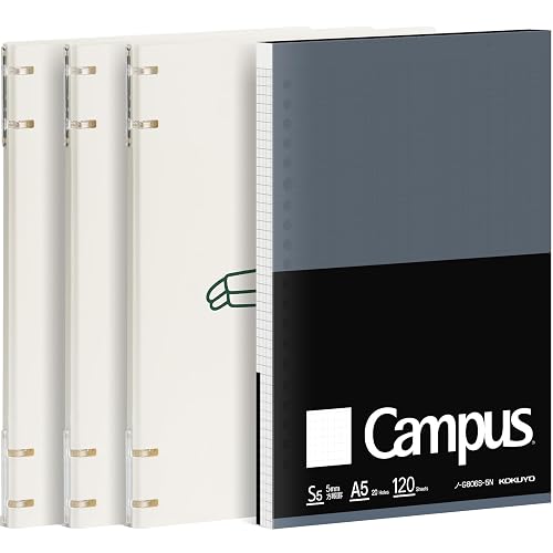 KOKUYO Good Time 2x2 Spiral Binder Notebooks, 3 Pack A5 Refillable Notebook with Extra 120 Sheets 5x5 Graph Loose leaf Paper. Pre-Packed 10 Sheets in 8mm Ruled Each, Notebooks for School & Work