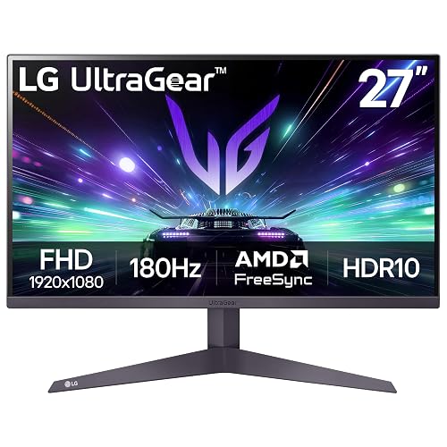 LG 27GS50F-B 27-inch FHD (1920 x 1080) Ultragear Gaming Monitor with 180Hz, 1ms MBR, HDR10, AMD FreeSync, HDMI, DisplayPort, 3-Side Virtually Borderless Design, Black