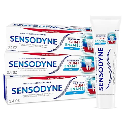 Sensodyne Sensitivity Gum and Enamel Toothpaste, 3.4 Ounces x 3 | Triple Protection, Refreshing Fluoride Toothpaste, Mint Flavor, Helps Restore Gum Health, Rehardening The Enamel